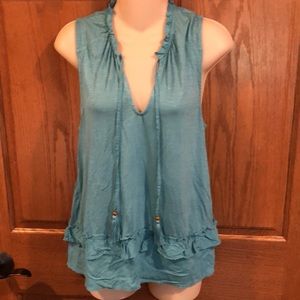 Democracy Sleeveless Top Ruffled Neckline/Tassel-M